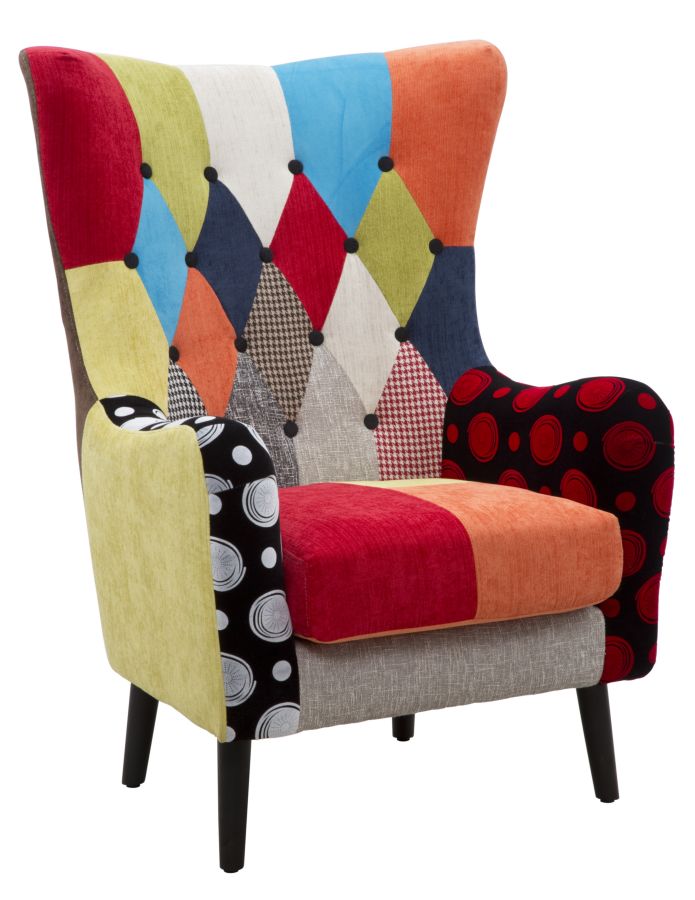 Sillón tapizado patchwork – Sillón de acento multicolor