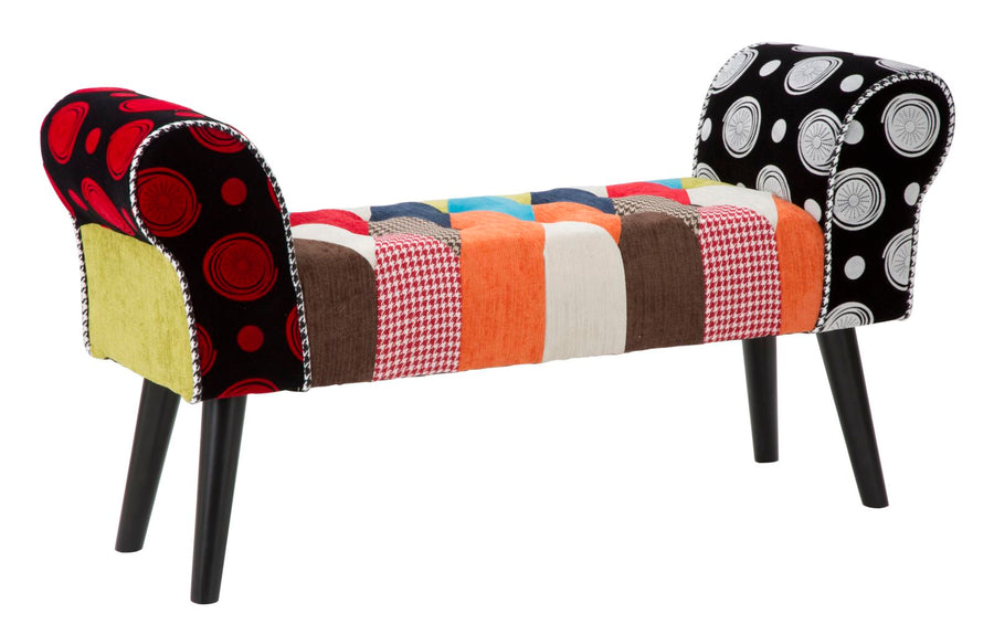 Banco tapizado patchwork – Asiento multicolor para recibidor