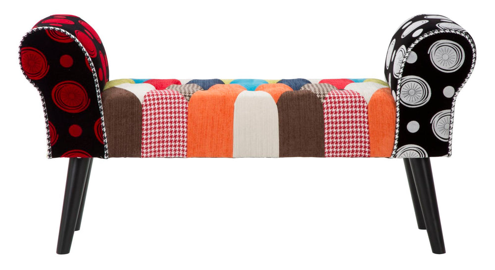 Banco tapizado patchwork – Asiento multicolor para recibidor