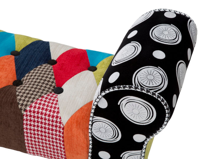 Banco tapizado patchwork – Asiento multicolor para recibidor