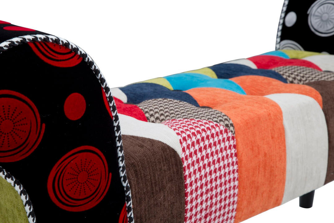 Banco tapizado patchwork – Asiento multicolor para recibidor