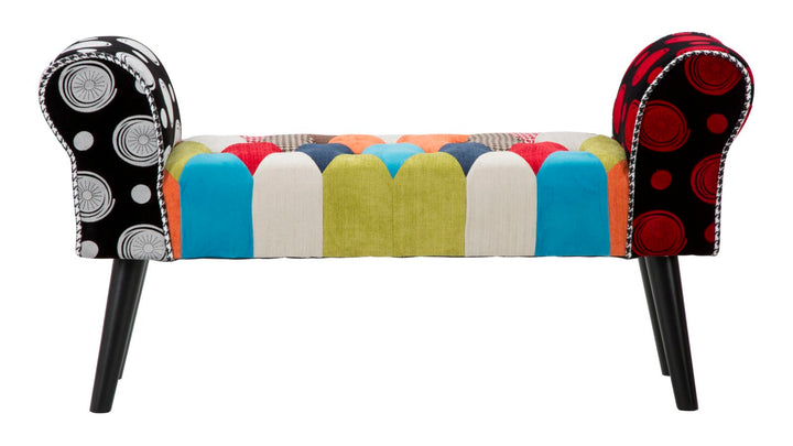 Banco tapizado patchwork – Asiento multicolor para recibidor