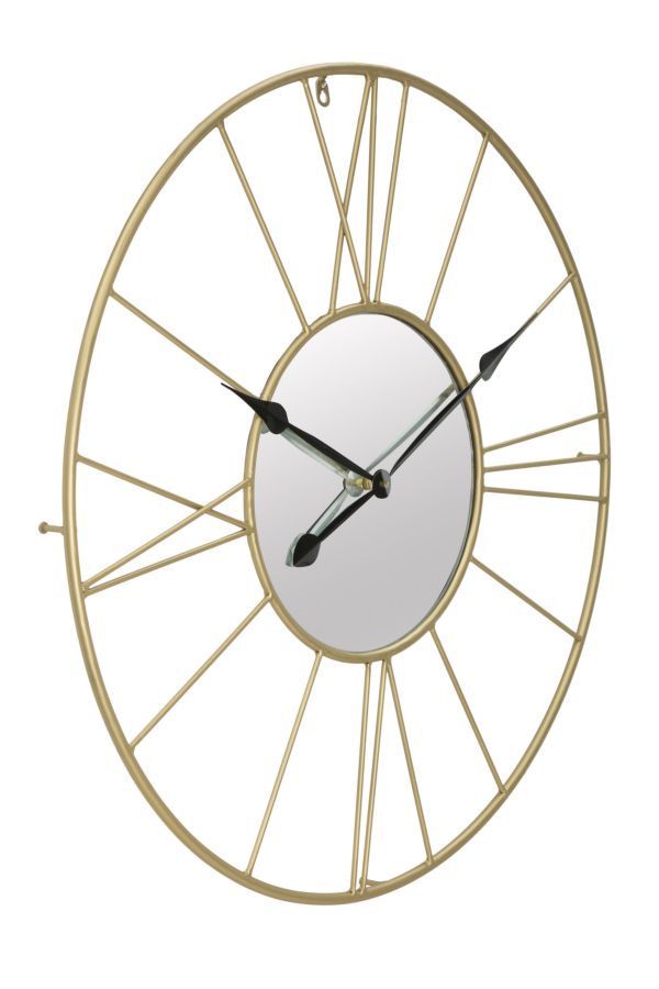 Reloj de pared con números romanos en metal dorado y negro y cristal