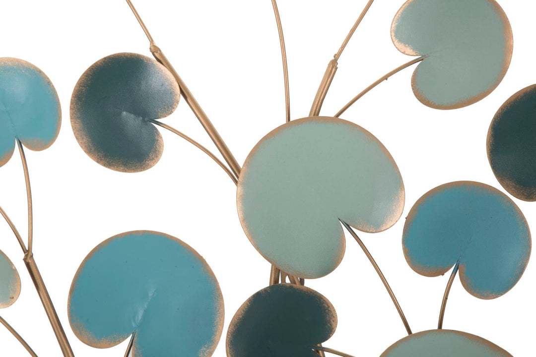 Decoración de pared en madera dorada y azul