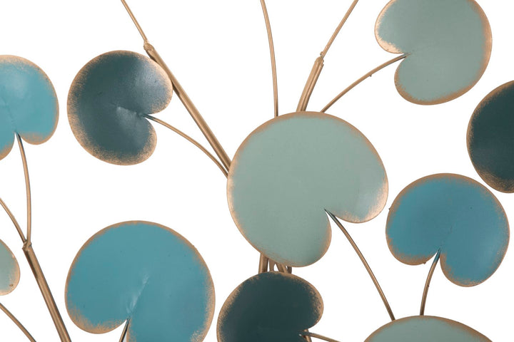 Decoración de pared en madera dorada y azul