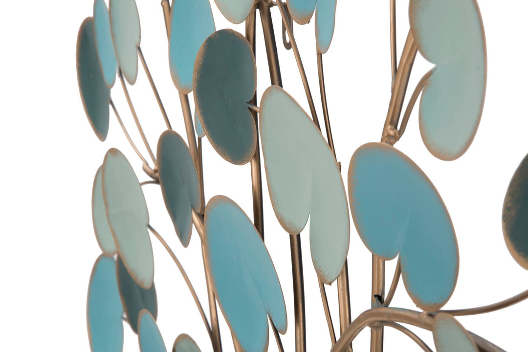 Decoración de pared en madera dorada y azul