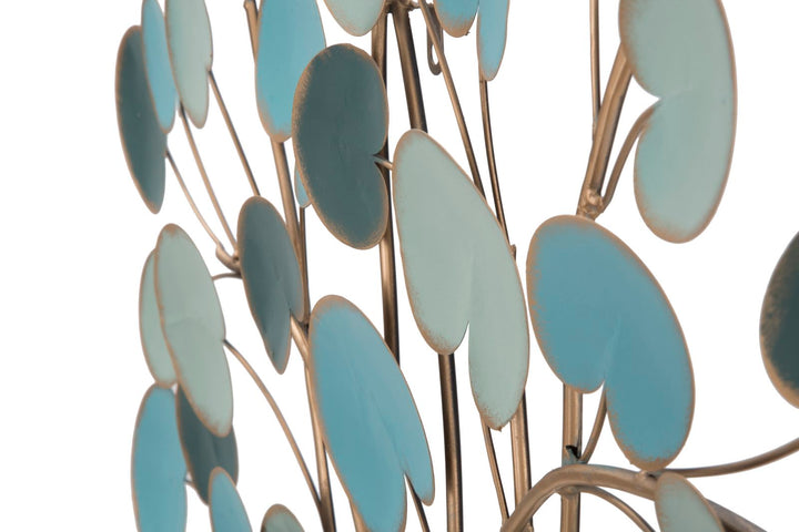 Decoración de pared en madera dorada y azul