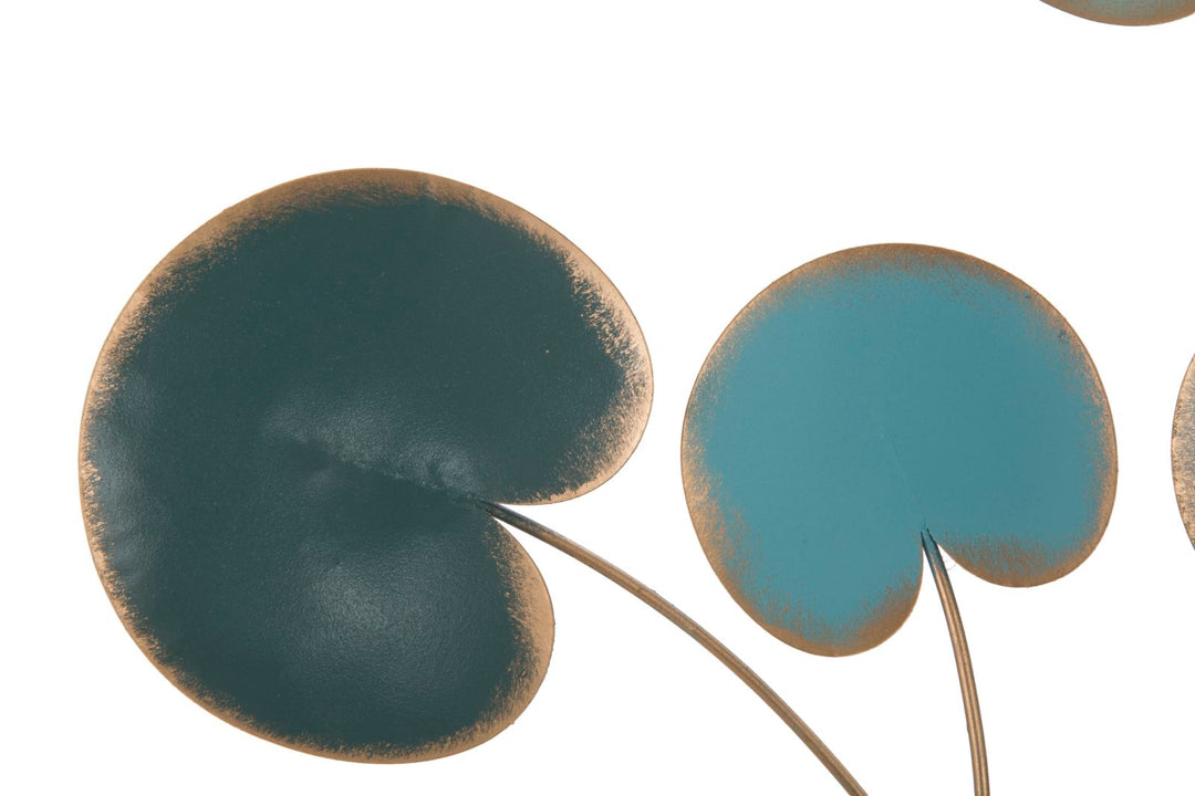 Decoración de pared en madera dorada y azul