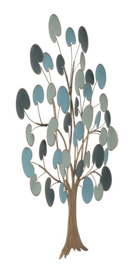 Decoración de pared en madera dorada y azul