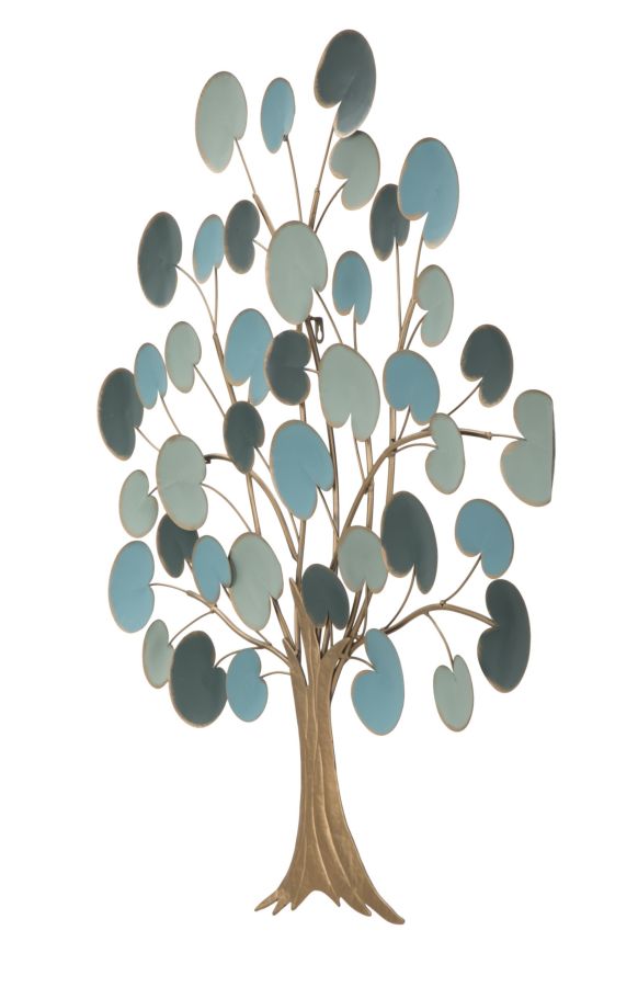 Decoración de pared en madera dorada y azul