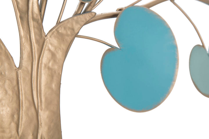 Decoración de pared en madera dorada y azul