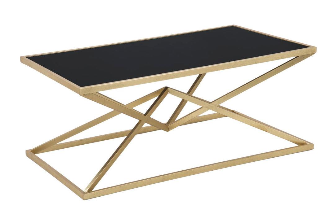 Mesa de centro de metal dorado y negro con patas piramidales