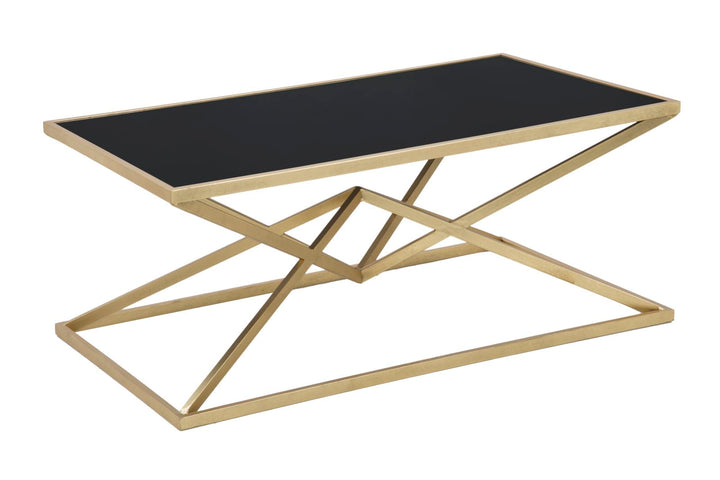 Mesa de centro de metal dorado y negro con patas piramidales