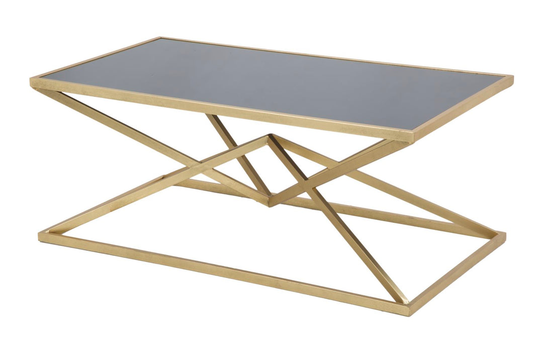 Mesa de centro de metal dorado y negro con patas piramidales