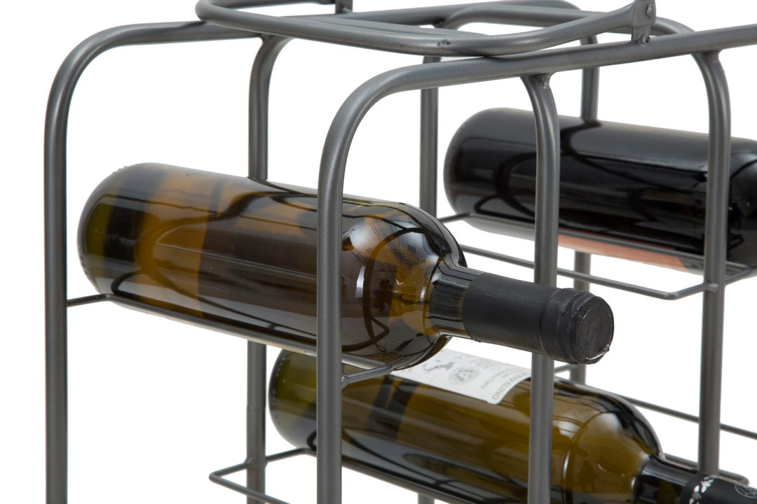 Botellero de metal gris – Soporte cuadrado para 9 botellas