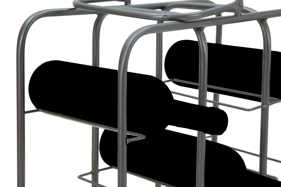 Botellero de metal gris – Soporte cuadrado para 9 botellas