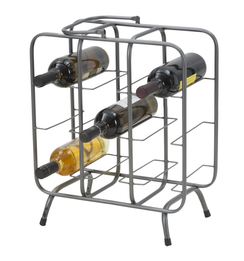 Botellero de metal gris – Soporte cuadrado para 9 botellas