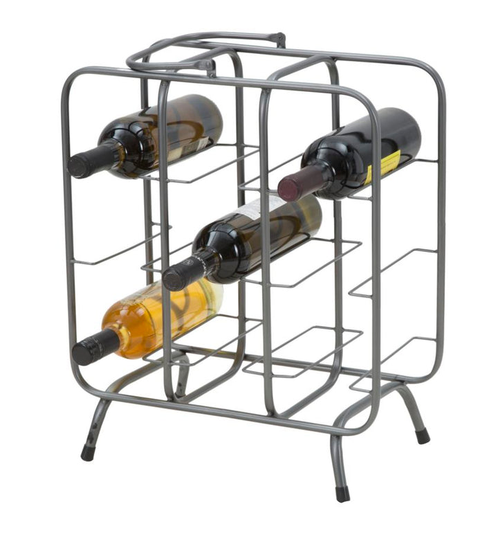 Botellero de metal gris – Soporte cuadrado para 9 botellas