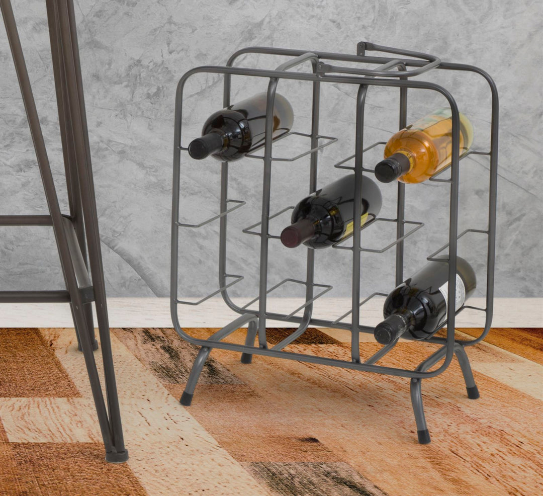 Botellero de metal gris – Soporte cuadrado para 9 botellas
