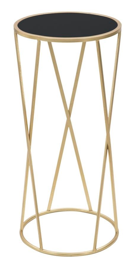 Mesa redonda de pedestal con base dorada – Soporte moderno para plantas