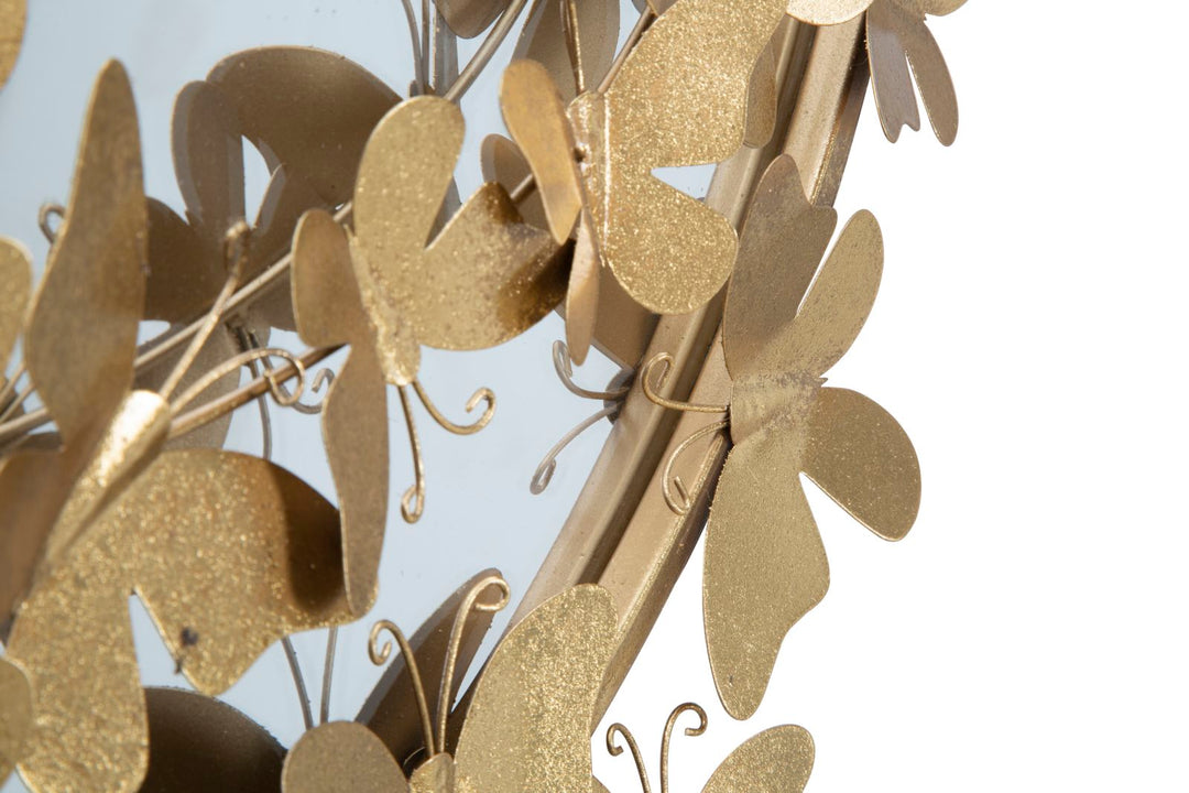 Espejo de Pared Redondo de Metal Dorado con Mariposa