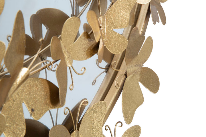 Espejo de Pared Redondo de Metal Dorado con Mariposa