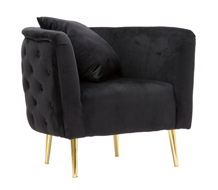 Sillón de terciopelo negro con patas de metal dorado