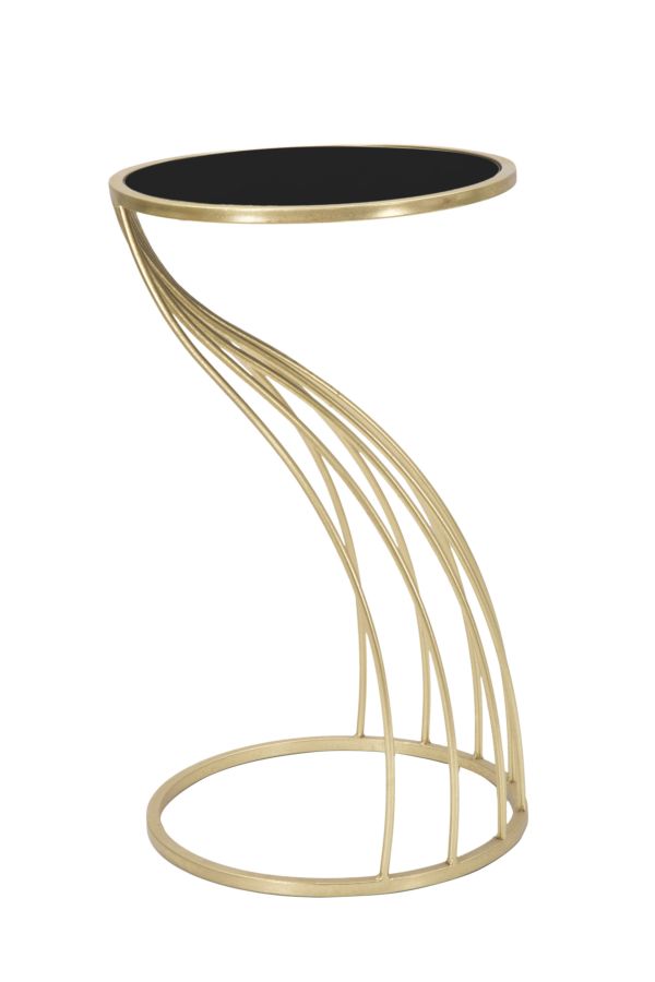 Mesita Geométrica de Metal y Vidrio Dorado y Negro