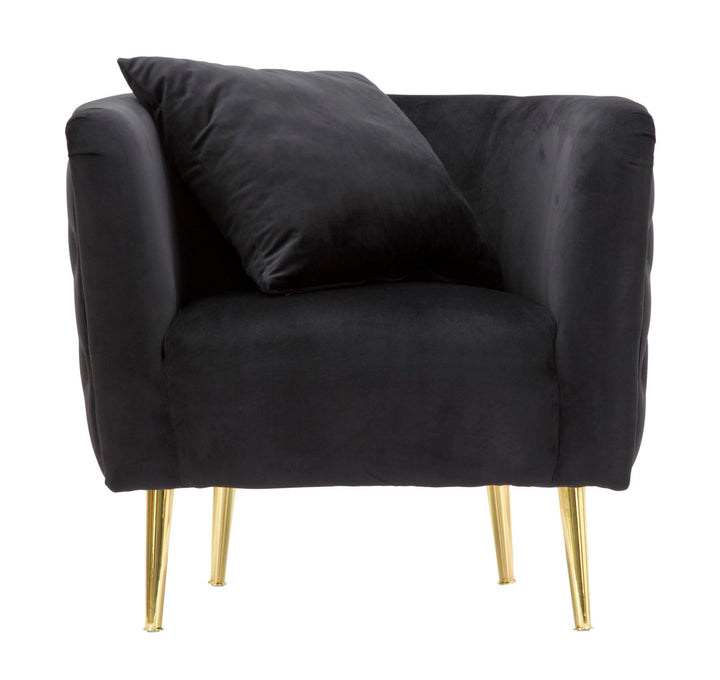 Sillón de terciopelo negro con patas de metal dorado