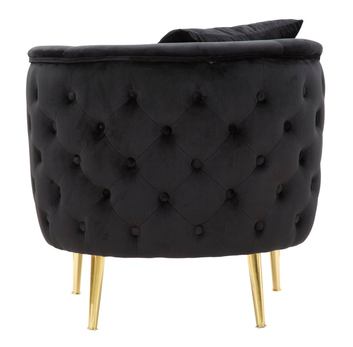Sillón de terciopelo negro con patas de metal dorado