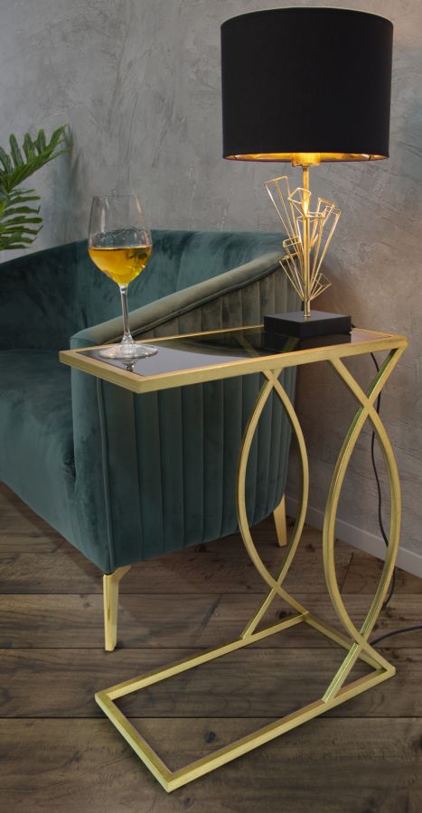 Mesita Geométrica de Metal y Cristal Dorado