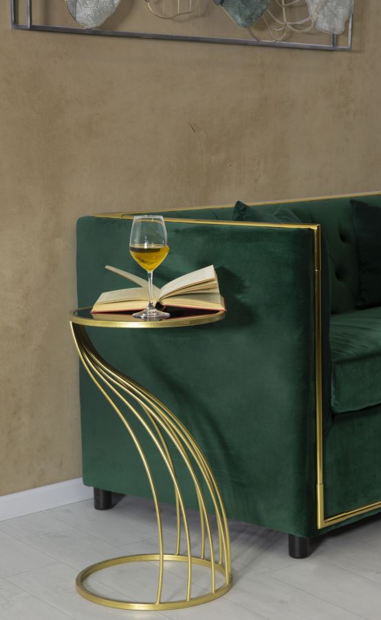 Mesita Geométrica de Metal y Vidrio Dorado y Negro