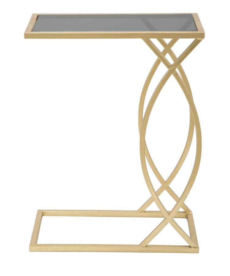 Mesita Geométrica de Metal y Cristal Dorado
