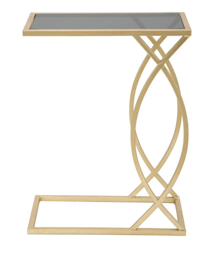 Mesita Geométrica de Metal y Cristal Dorado