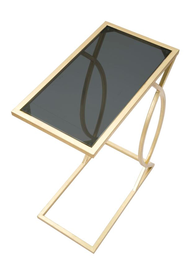 Mesita Geométrica de Metal y Cristal Dorado