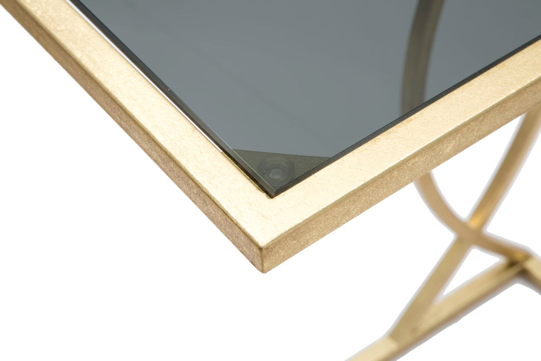 Mesita Geométrica de Metal y Cristal Dorado