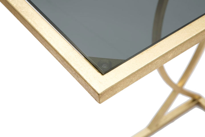 Mesita Geométrica de Metal y Cristal Dorado
