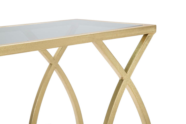 Mesita Geométrica de Metal y Cristal Dorado