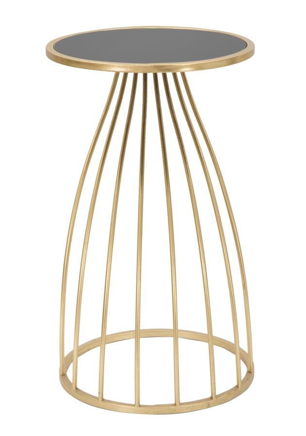 Mesita Geométrica de Metal y Vidrio Dorado y Negro