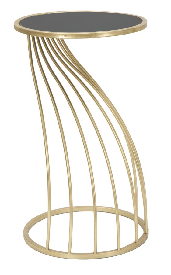 Mesita Geométrica de Metal y Vidrio Dorado y Negro