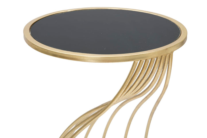 Mesita Geométrica de Metal y Vidrio Dorado y Negro