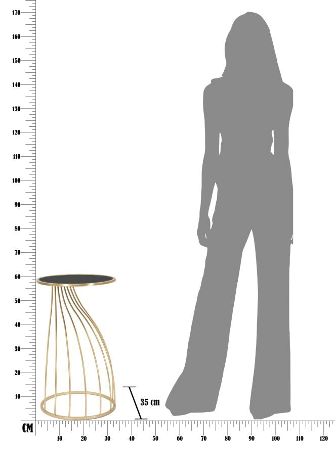 Mesita Geométrica de Metal y Vidrio Dorado y Negro