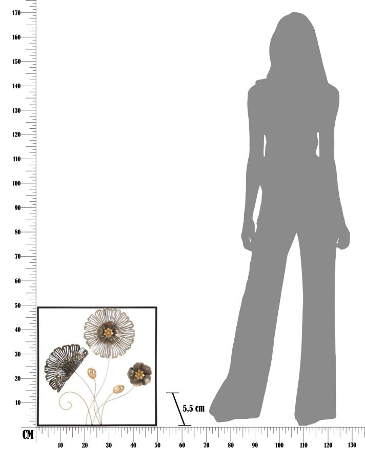 Decoración de Pared Floral de Metal en Marco