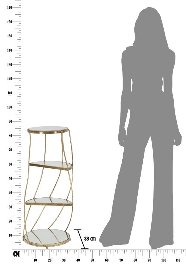 Mesita Geométrica Dorada de Metal y Cristal con 2 Estantes