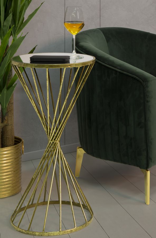Mesa Metal y Vidrio Geometrica Dorada