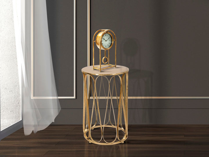 Mesa Metal y Vidrio Geometrica Dorada