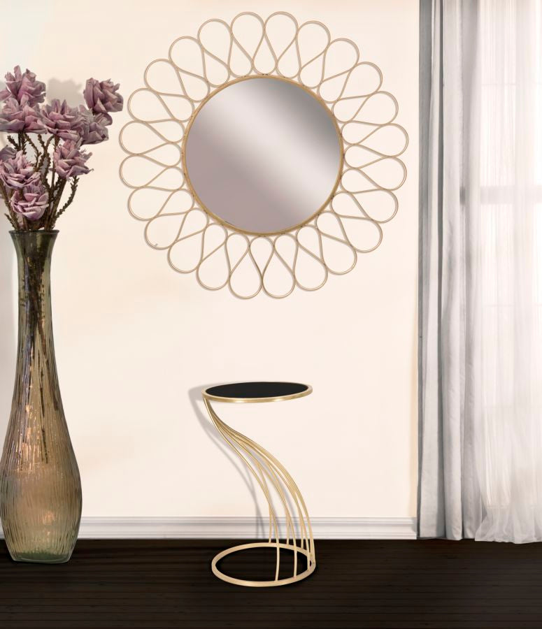 Mesita Geométrica de Metal y Vidrio Dorado y Negro