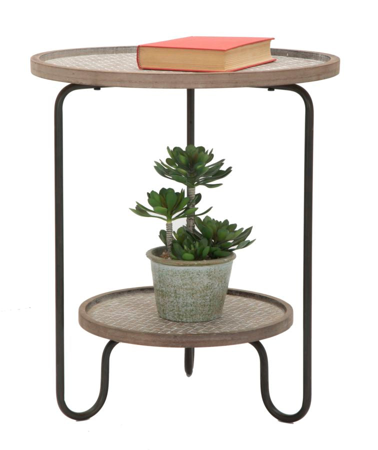 Mesa auxiliar redonda con 2 baldas – Arex mesa de madera y metal