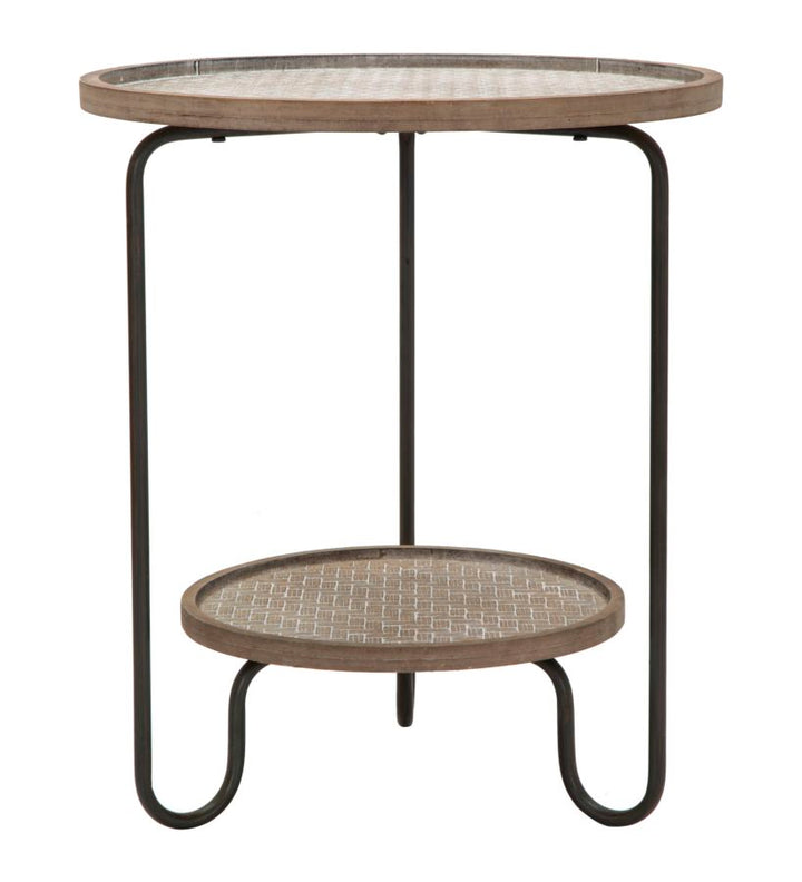 Mesa auxiliar redonda con 2 baldas – Arex mesa de madera y metal