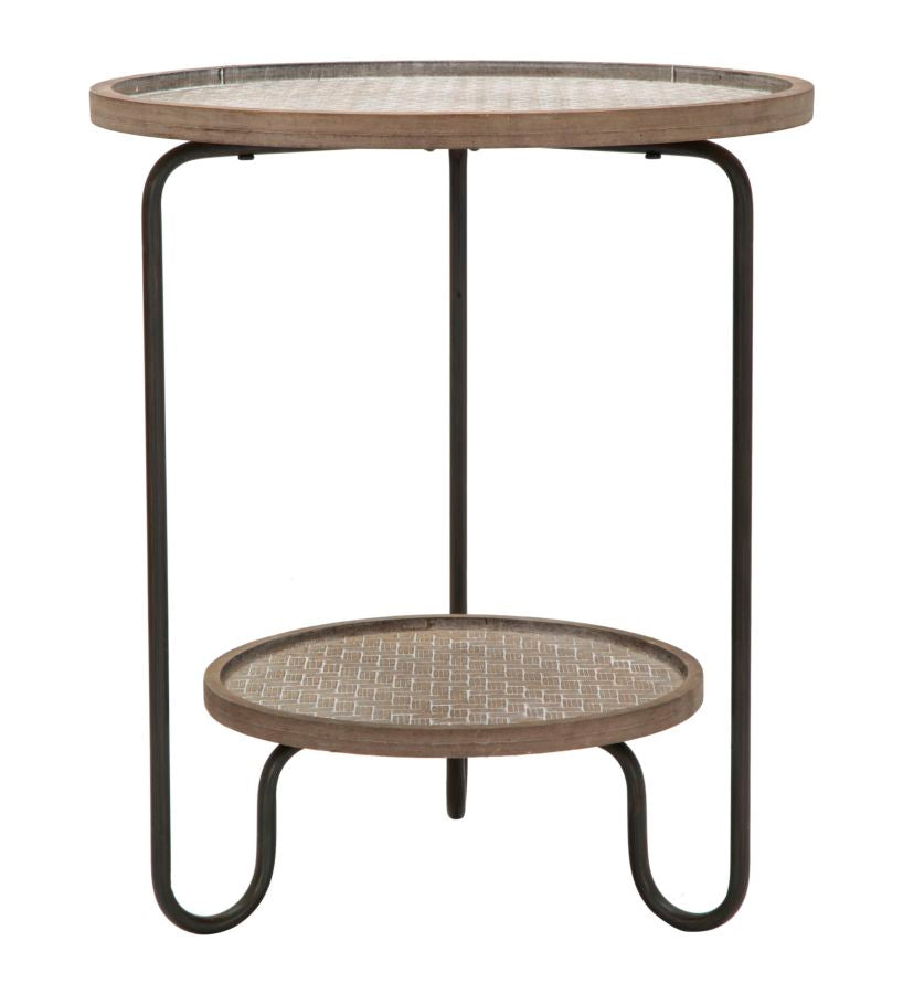 Mesa auxiliar redonda con 2 baldas – Arex mesa de madera y metal